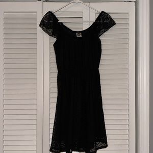 black polka dot overlay mini dress